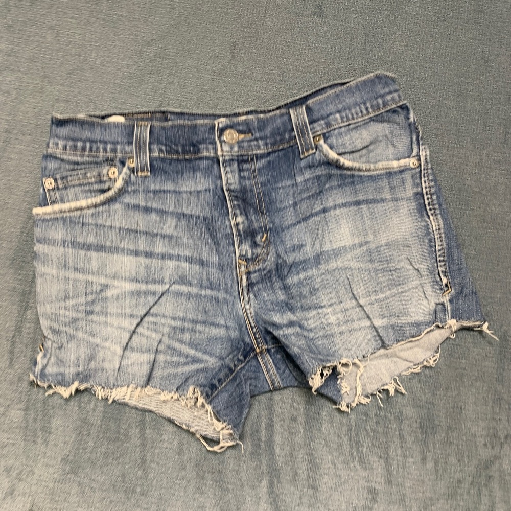 Y2K Levi's 510 Cut Off Shorts Womens 32x32 Blue Denim Medium Wash Comfort Frayed